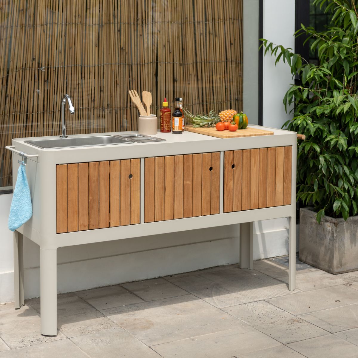 LifestyleGarden Portals Light Outdoor Kitchen with FSC Teak & Stainless Steel Sink