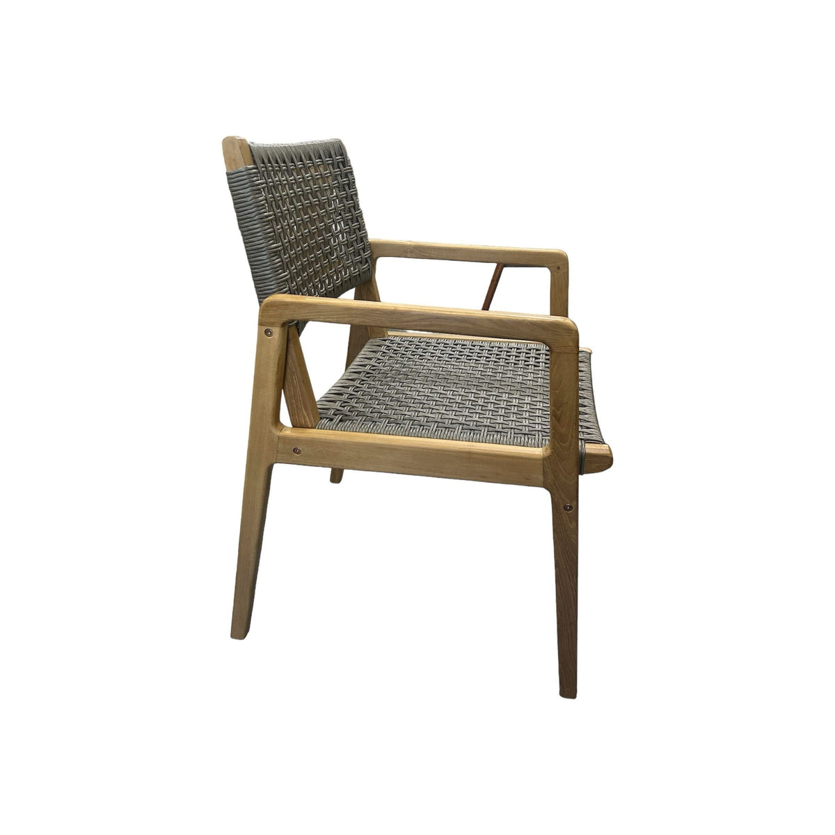 The Broward Design Center Harris Teak & Woven Rattan Dining Armchair – Grey