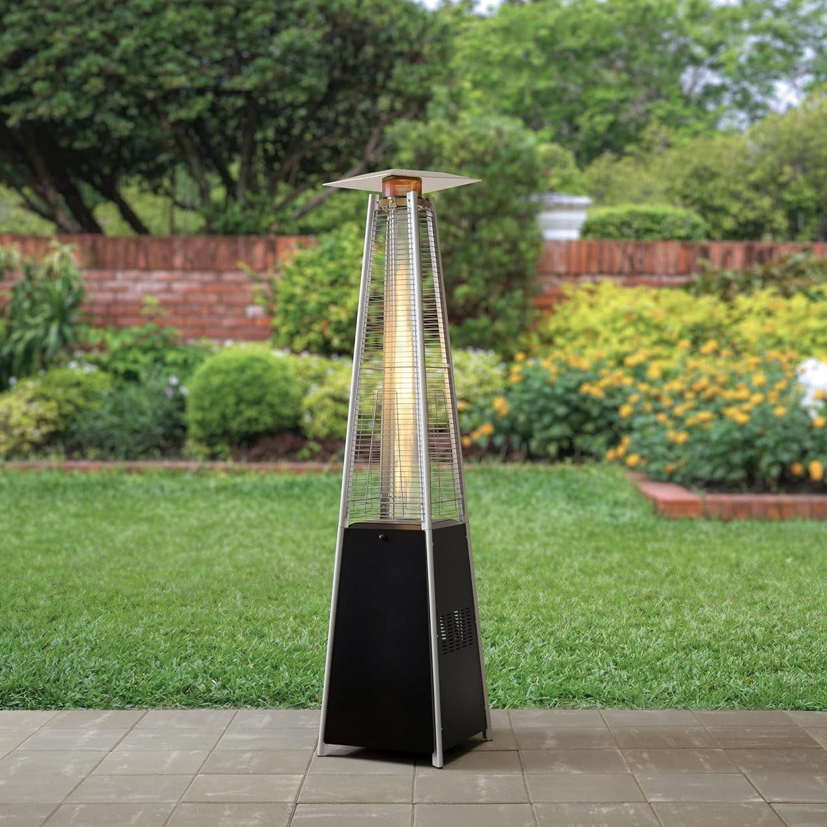 48000 BTU Pyramid Patio Heater for Outdoor Double Layer Stainless Steel Burner Triple Protection System Quartz Glass Tube Propane Heater for Home & Commerical Black