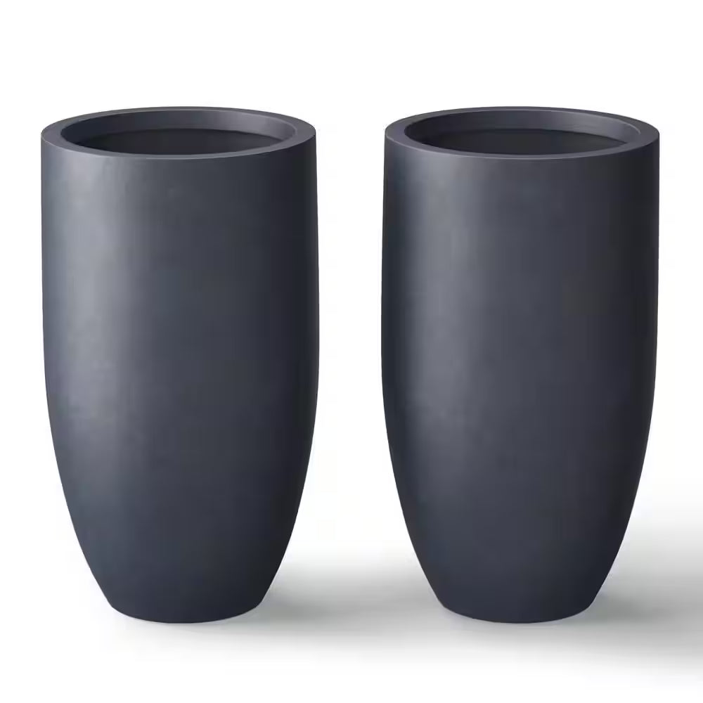 Lightweight 13.5 In. Dia Tall Large Granite Gray Large round Concrete Planter/Flower Pot for Indoor & Outdoor (Set of 2)