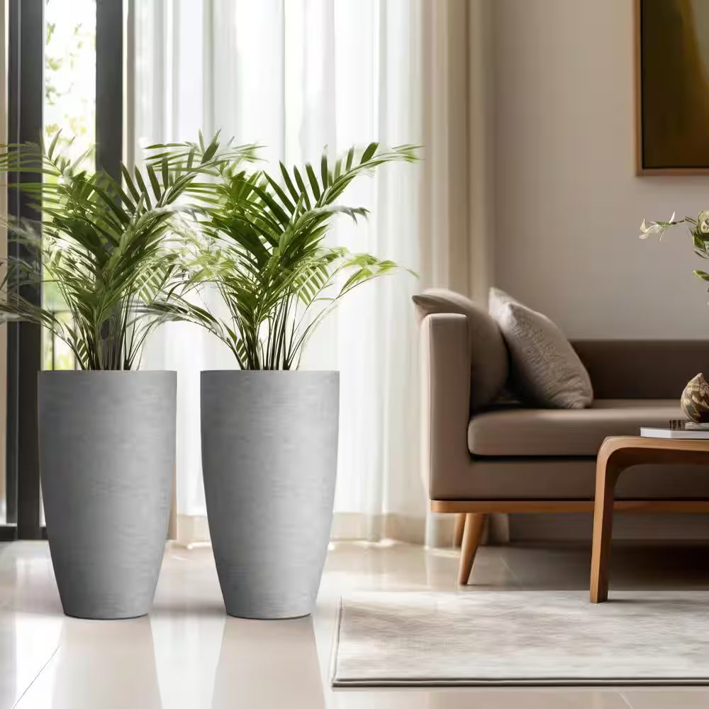 13.5In. Dia Stone Finish Extra Large Tall round Concrete Plant Pot/Planter for Indoor & Outdoor Set of 2