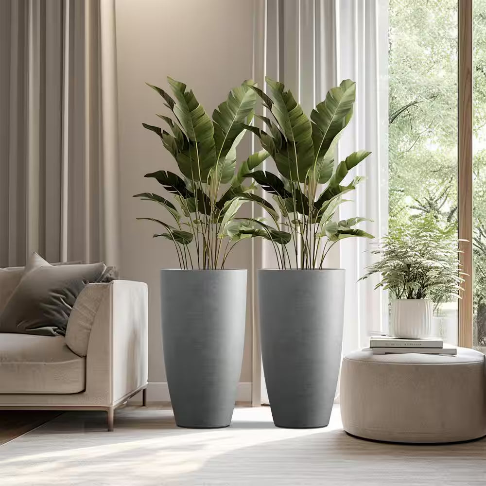 13.5In. Dia Stone Finish Extra Large Tall round Concrete Plant Pot/Planter for Indoor & Outdoor Set of 2