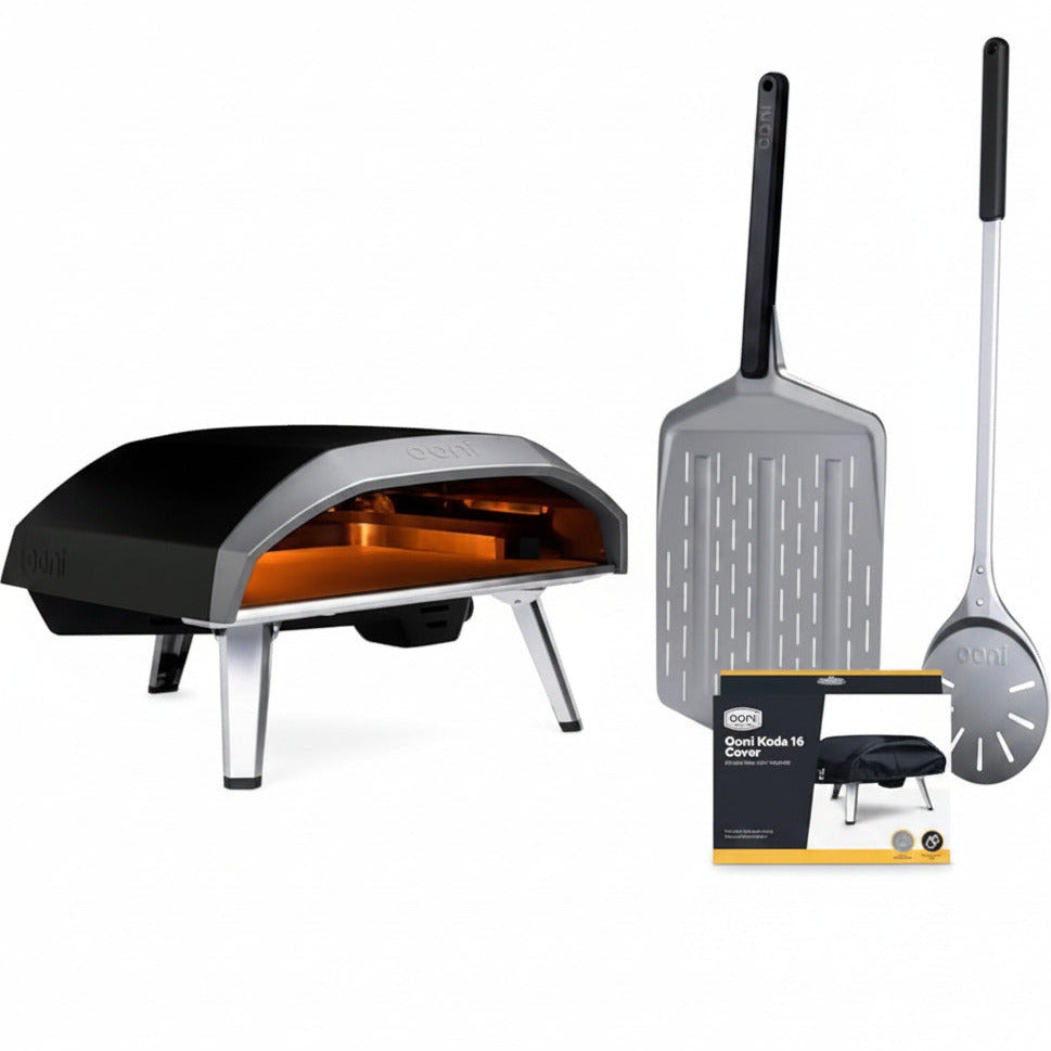 Koda 16 Propane Gas Pizza Oven - Ultimate Pizza Oven Bundle - Includes 14" Perforated Pizza Peel, Turning Peel and Koda 16 Cover
