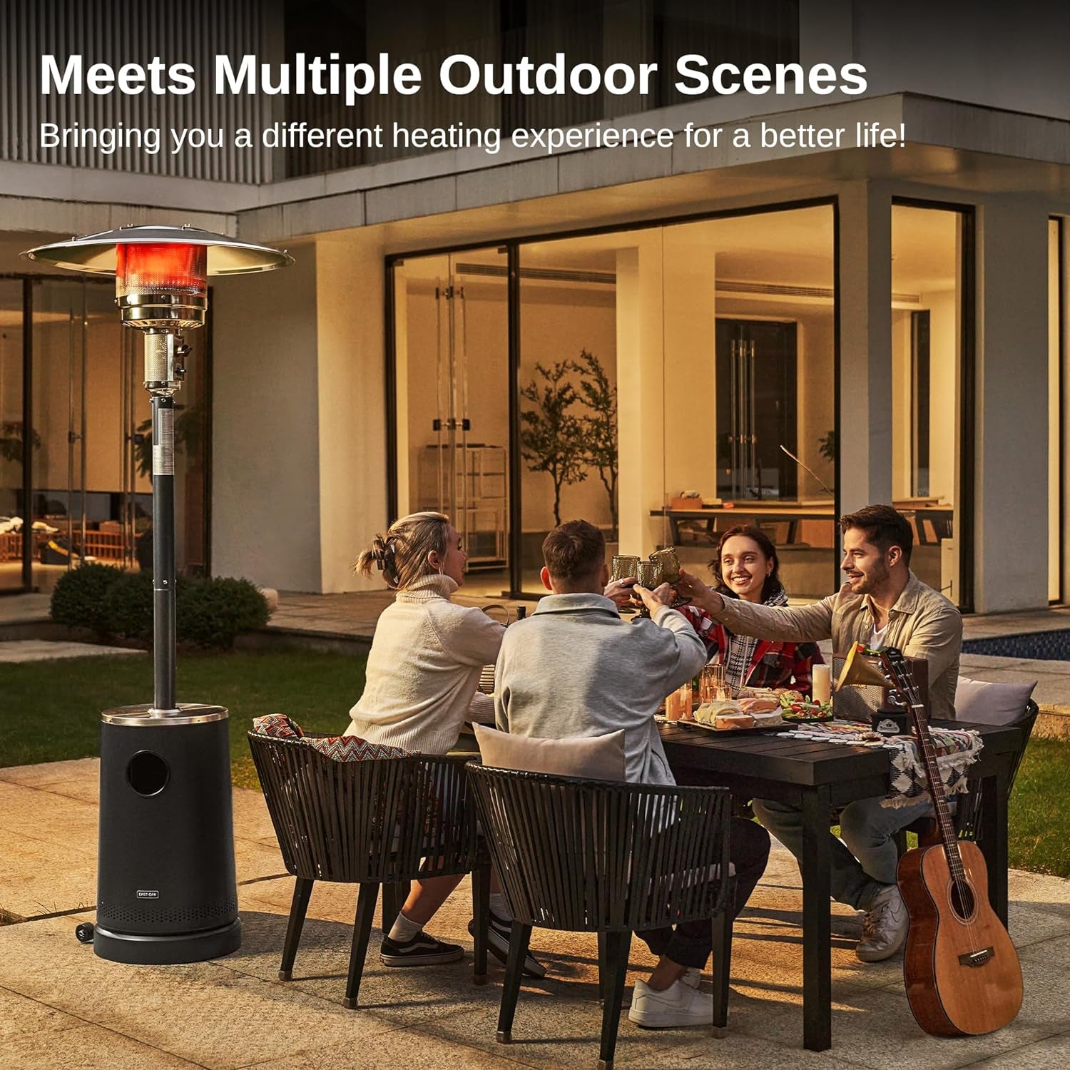50,000 BTU Patio Heater with Sand Box, Table Design, Double-Layer Stainless Steel Burner, Wheels, Triple Protection System, Outdoor Heater for Home and Residential, Polar Night