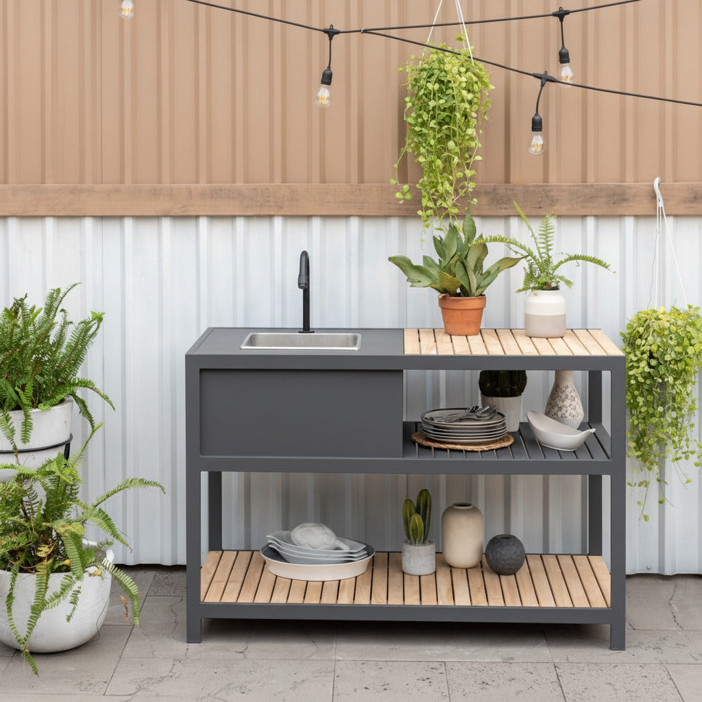 LifestyleGarden Amber Outdoor Kitchen with Teak, Sink & Tap