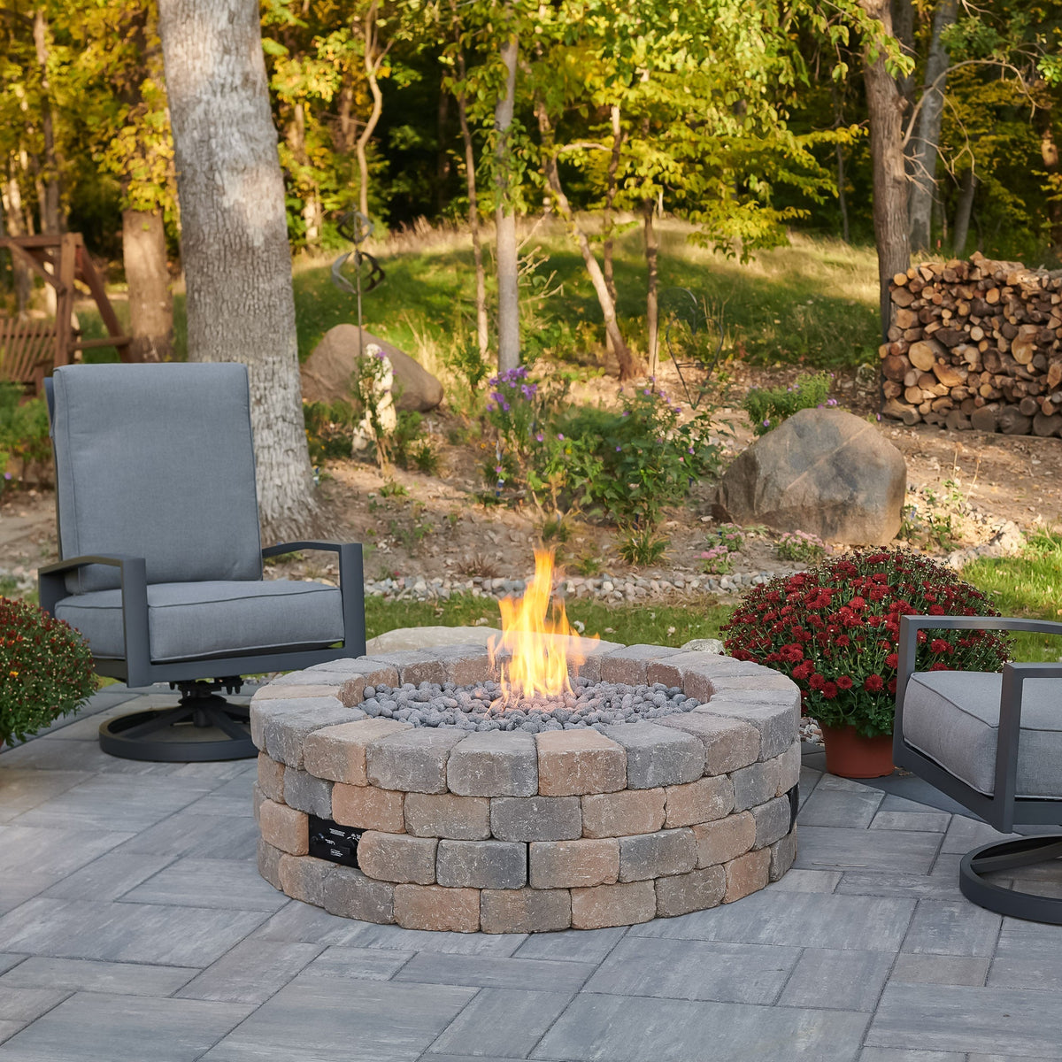 Bronson Block Round Gas Fire Pit Kit by Designing Backyards