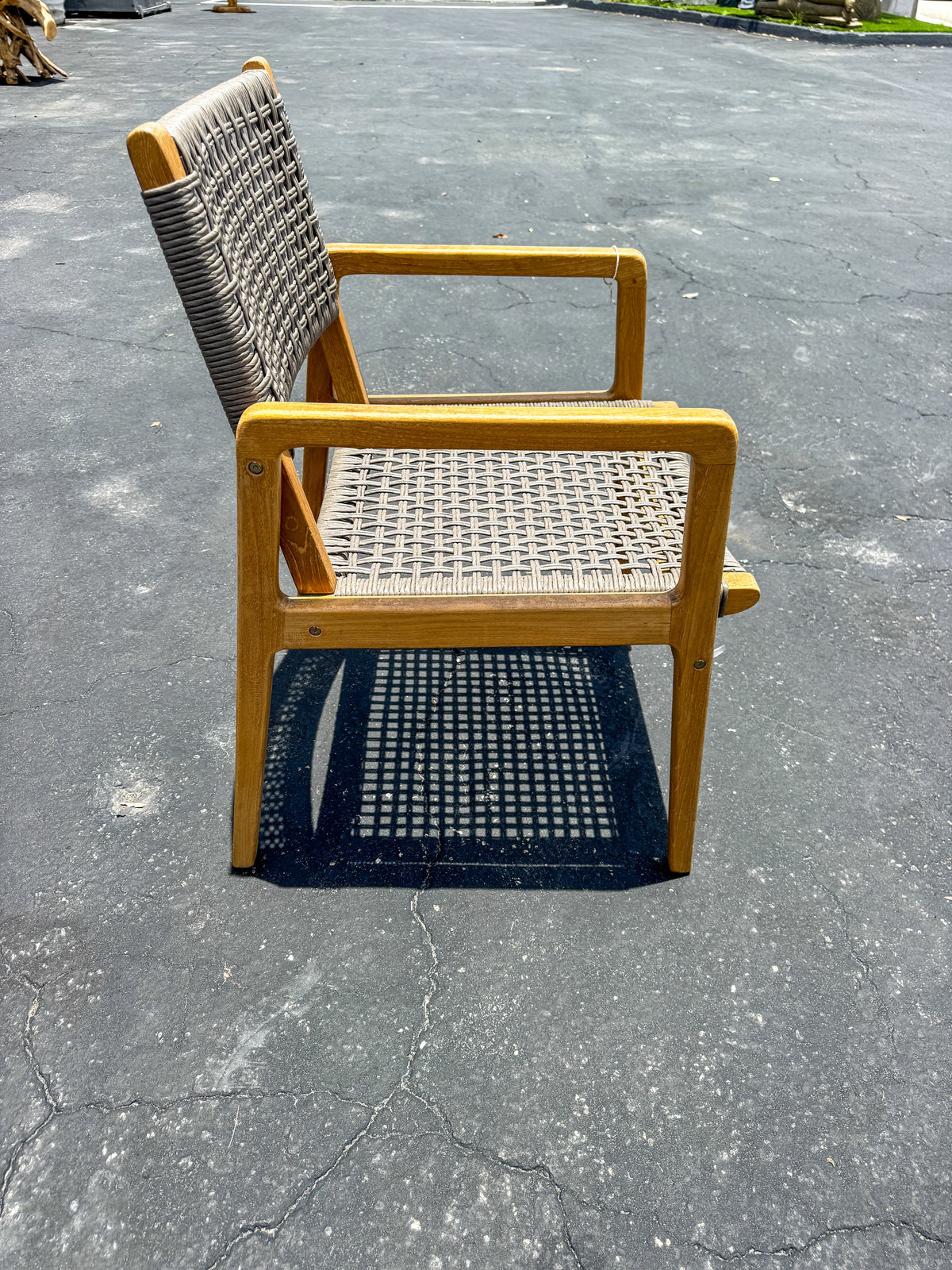 The Broward Design Center Harris Teak & Woven Rattan Dining Armchair – Grey