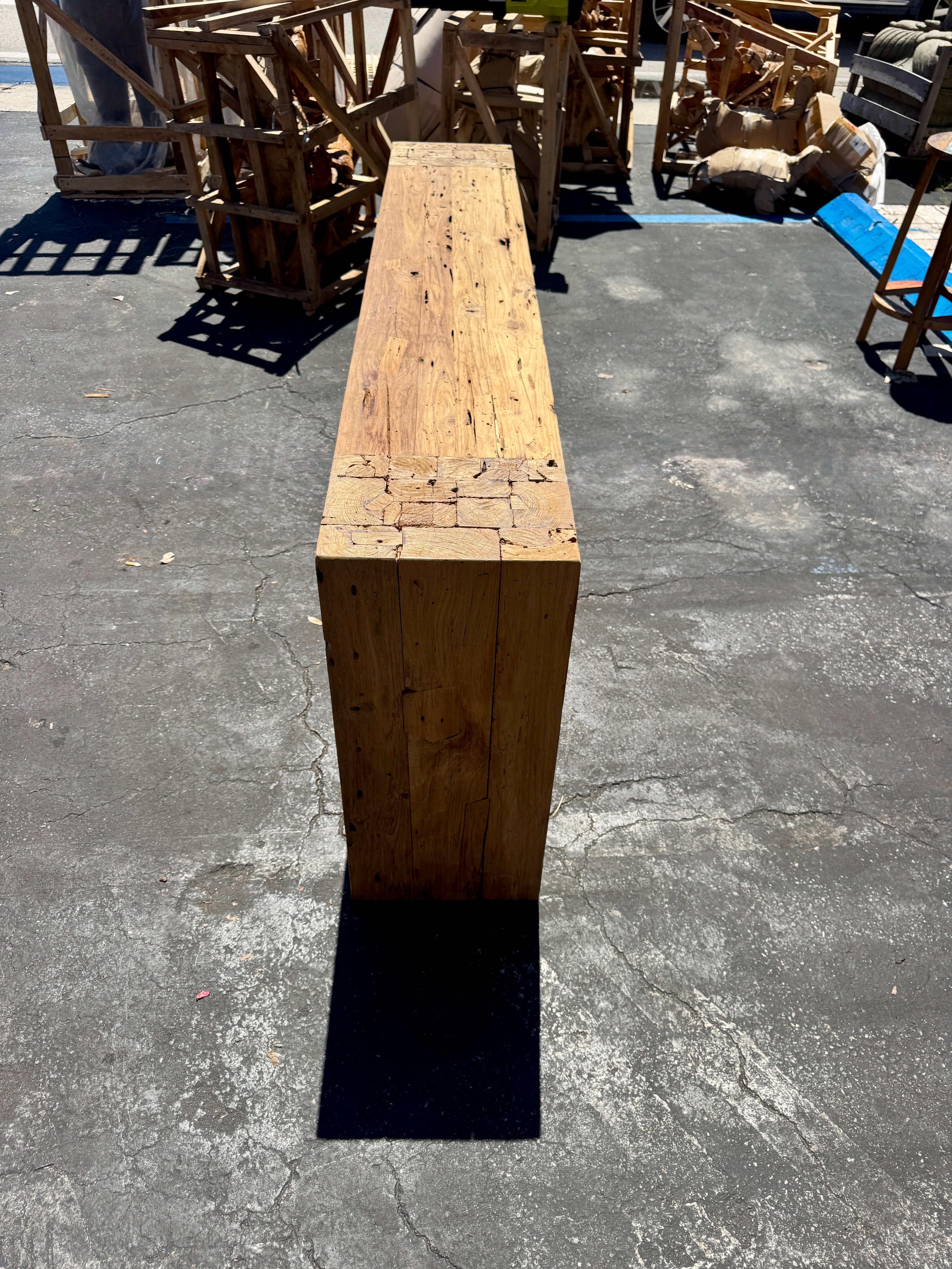 Recycled Teak Block Console Table – 79"