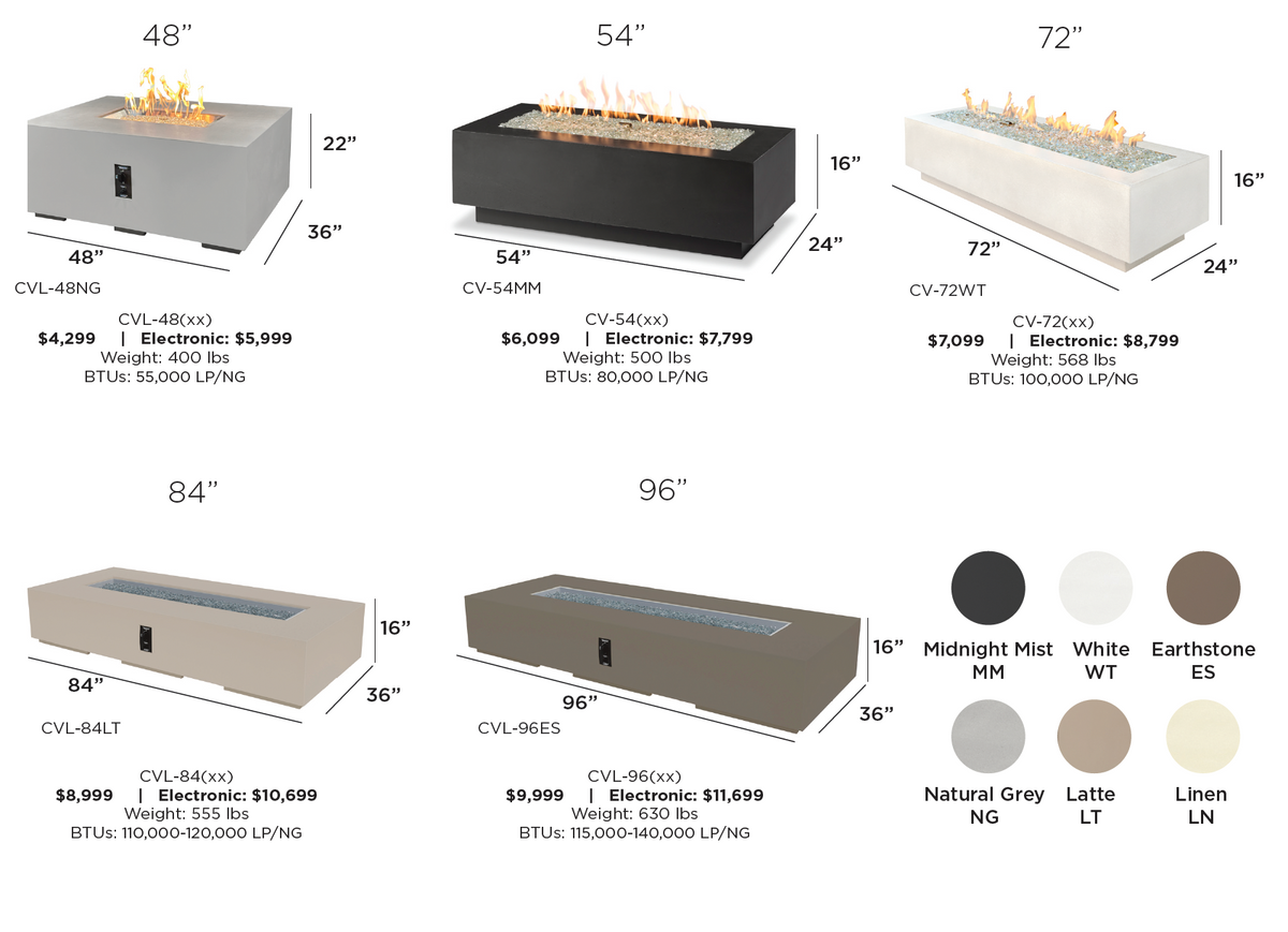 Outdoor GreatRoom Cove 54" & 72" Linear Concrete Gas Fire Pit