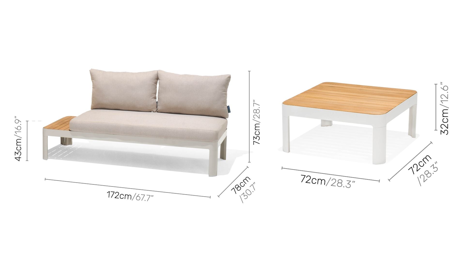 LifestyleGarden Portals Teak & Aluminum 3-Piece Modular Outdoor Sofa Set