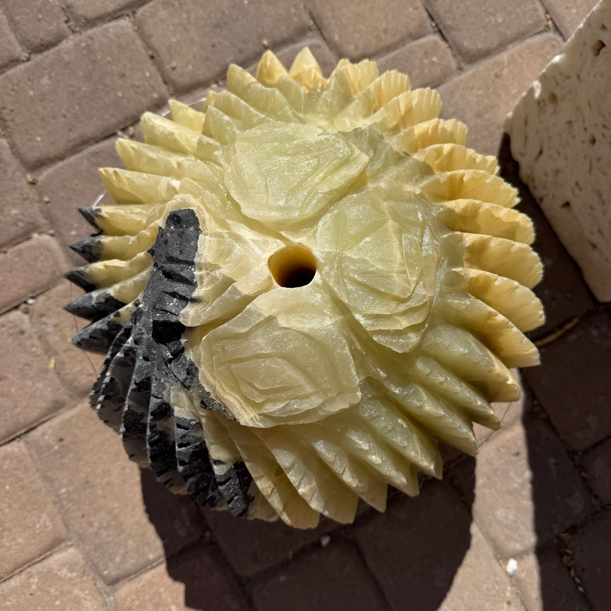Rare Earth Gallery Green Talan Onyx Barrel Cactus Sculpture Fountain
