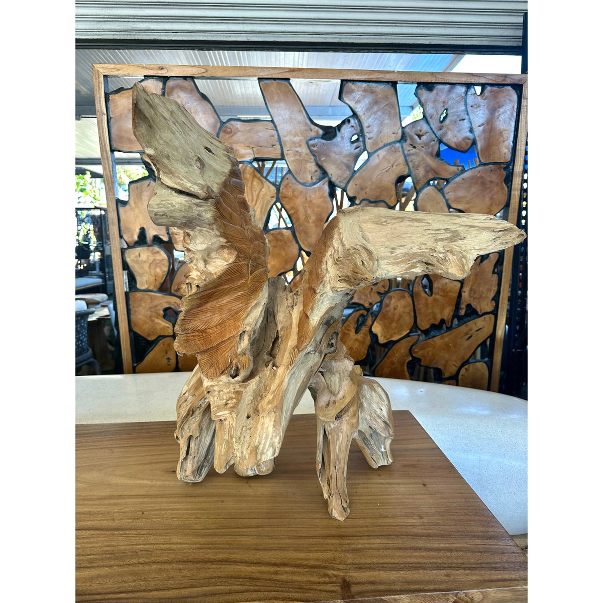 The Broward Design Center Hand-Carved Indonesian Teak Owl Sculpture