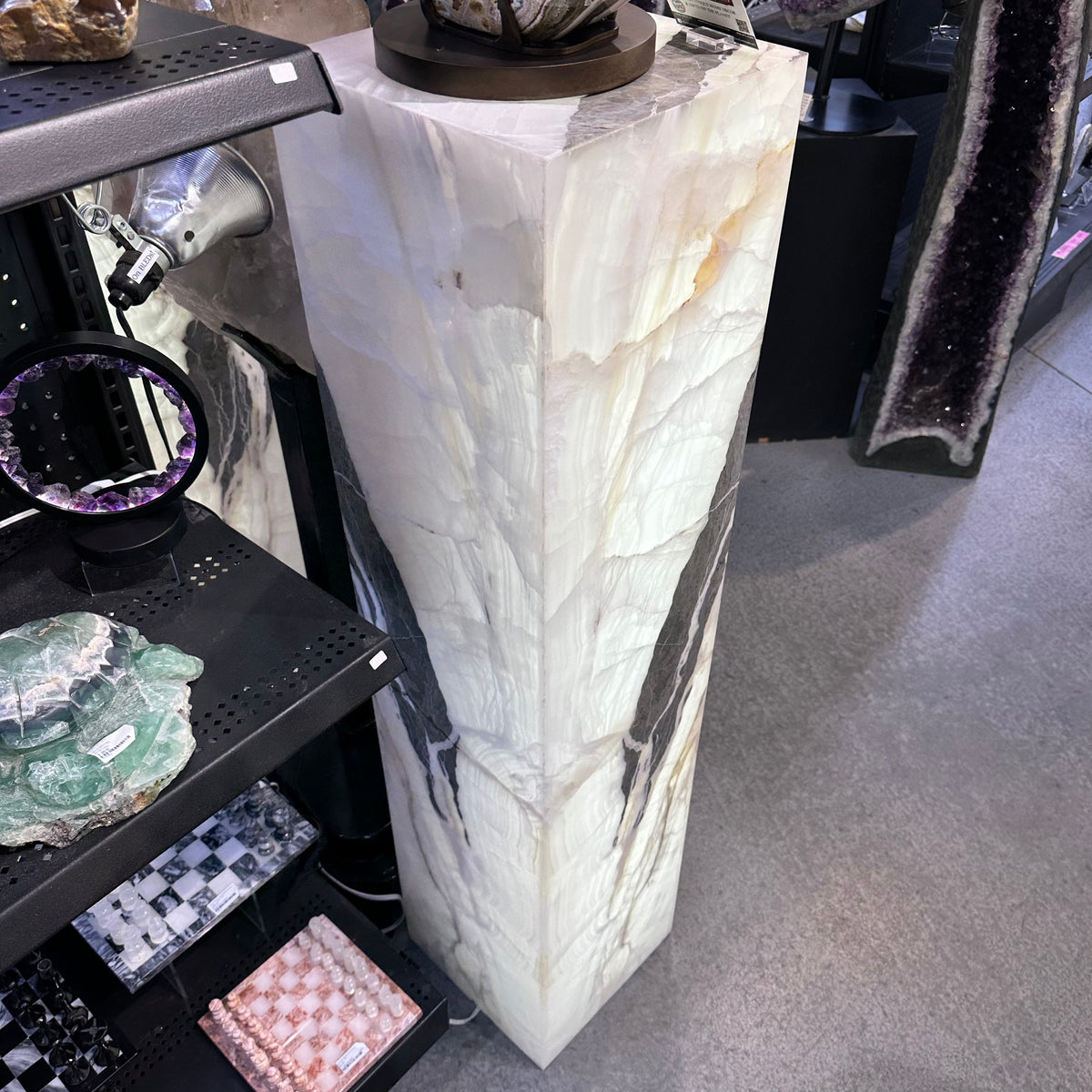 Rare Earth Gallery Crystallino Gray Onyx Floor Pedestal Luminary