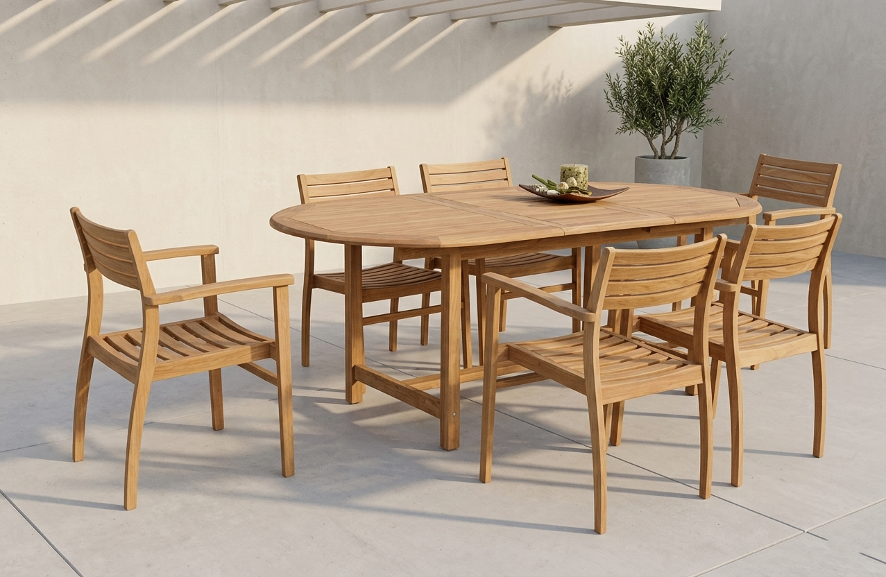 LifestyleGarden Julien FSC-Certified Teak 7-Piece Extendable Outdoor Dining Set