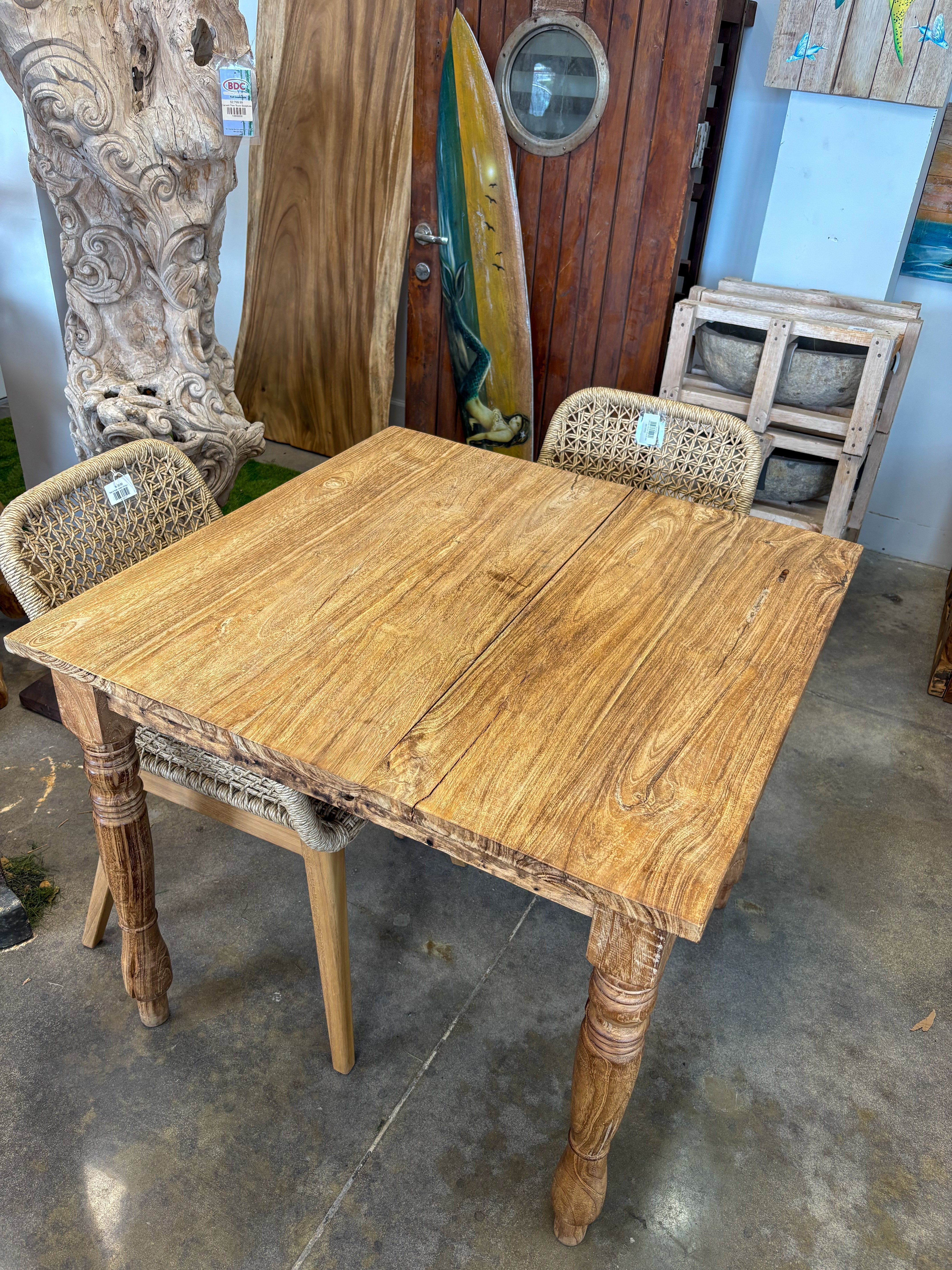 The Broward Design Center Teak Stained Square Dining Table – 36"