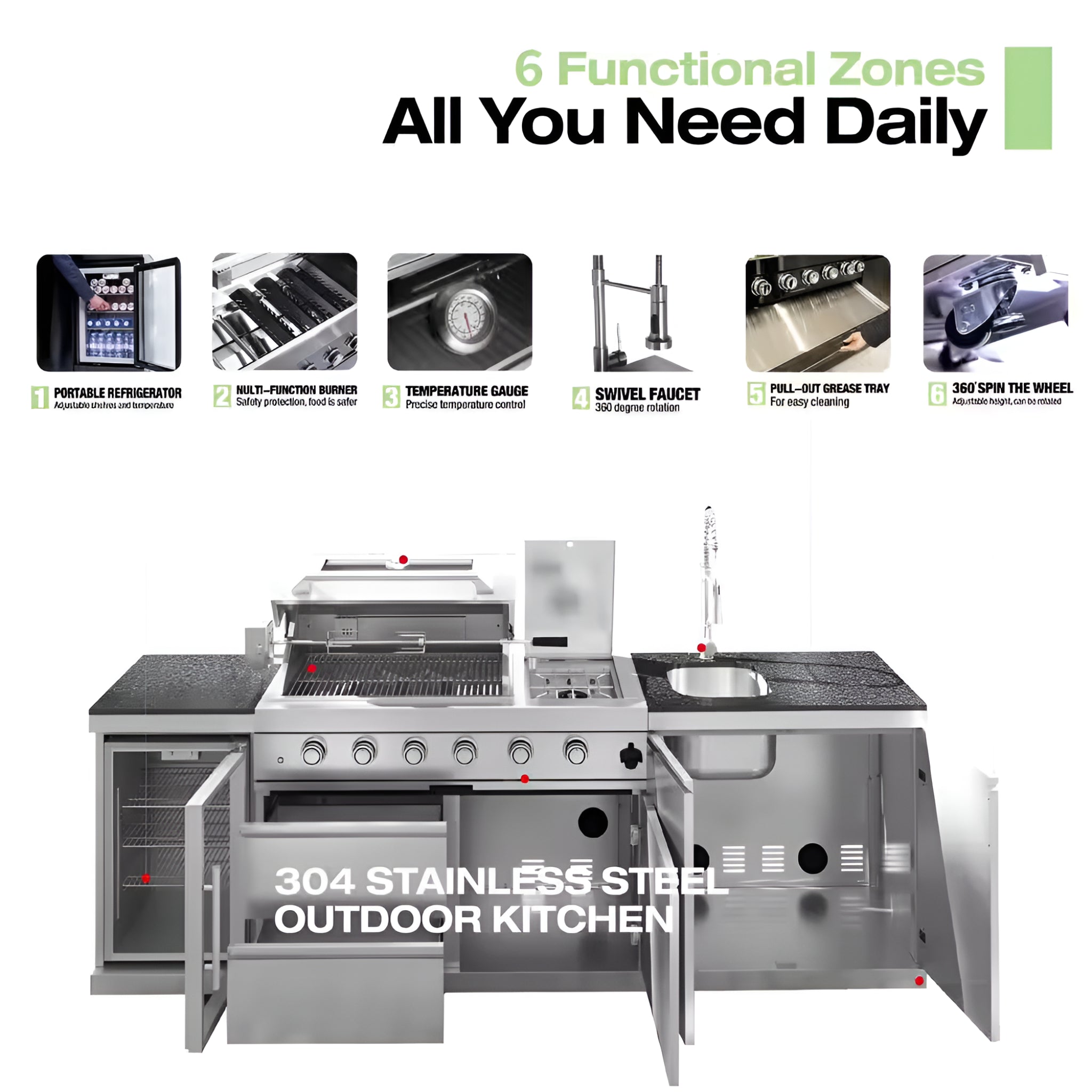Biscayne Bay Stainless Steel Outdoor Kitchen with various features