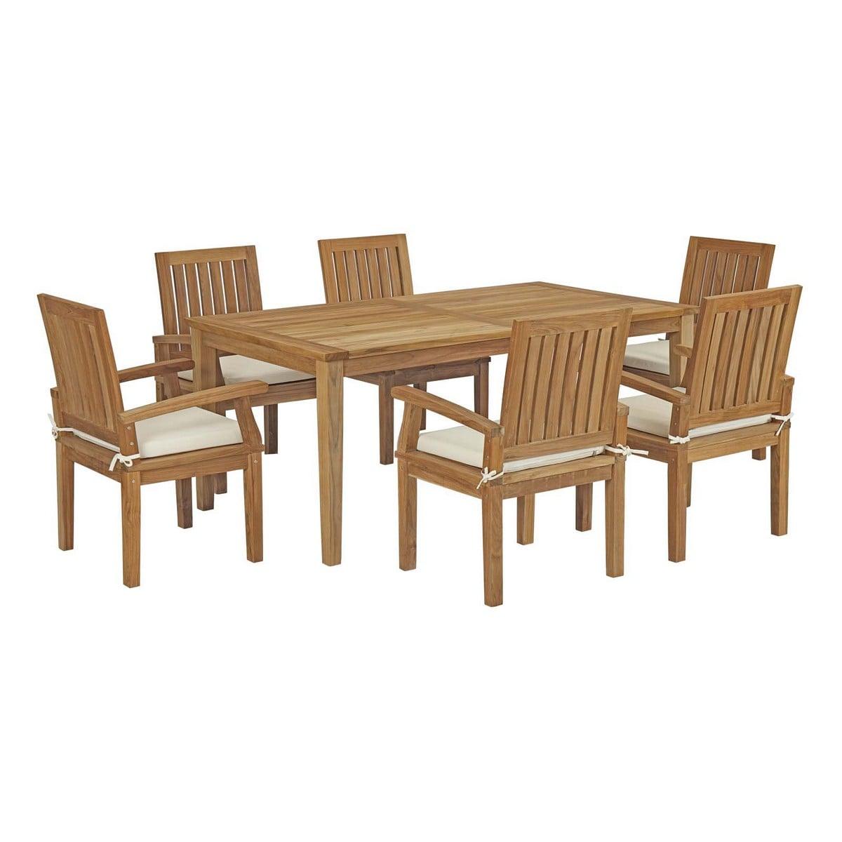 Marina 7-Piece Grade A Teak Outdoor Dining Set – 72-Inch Table with Cushioned Chairs