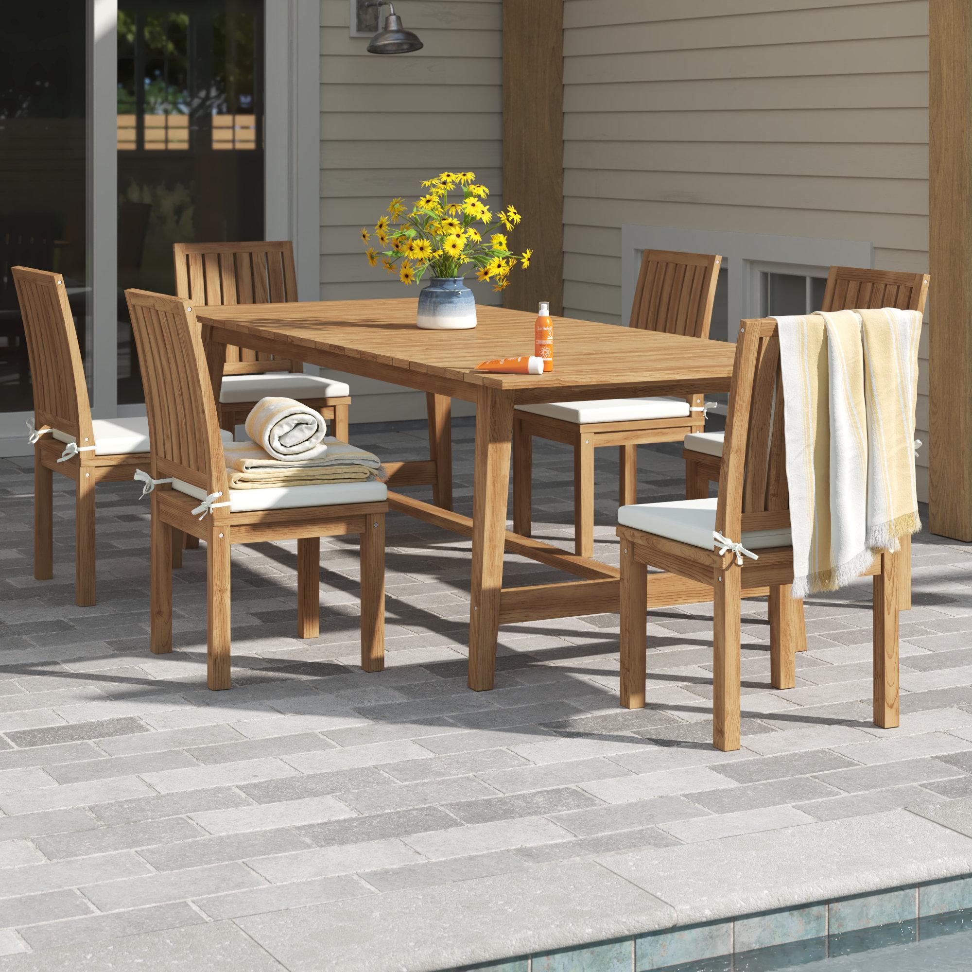 Marina 7-Piece Grade A Teak Outdoor Dining Set – 72-Inch Table with Cushioned Chairs