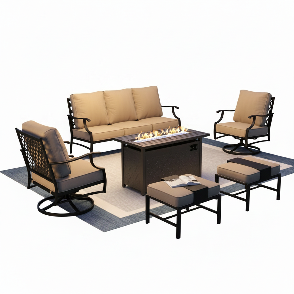 Outdoor patio furniture set with fire pit table