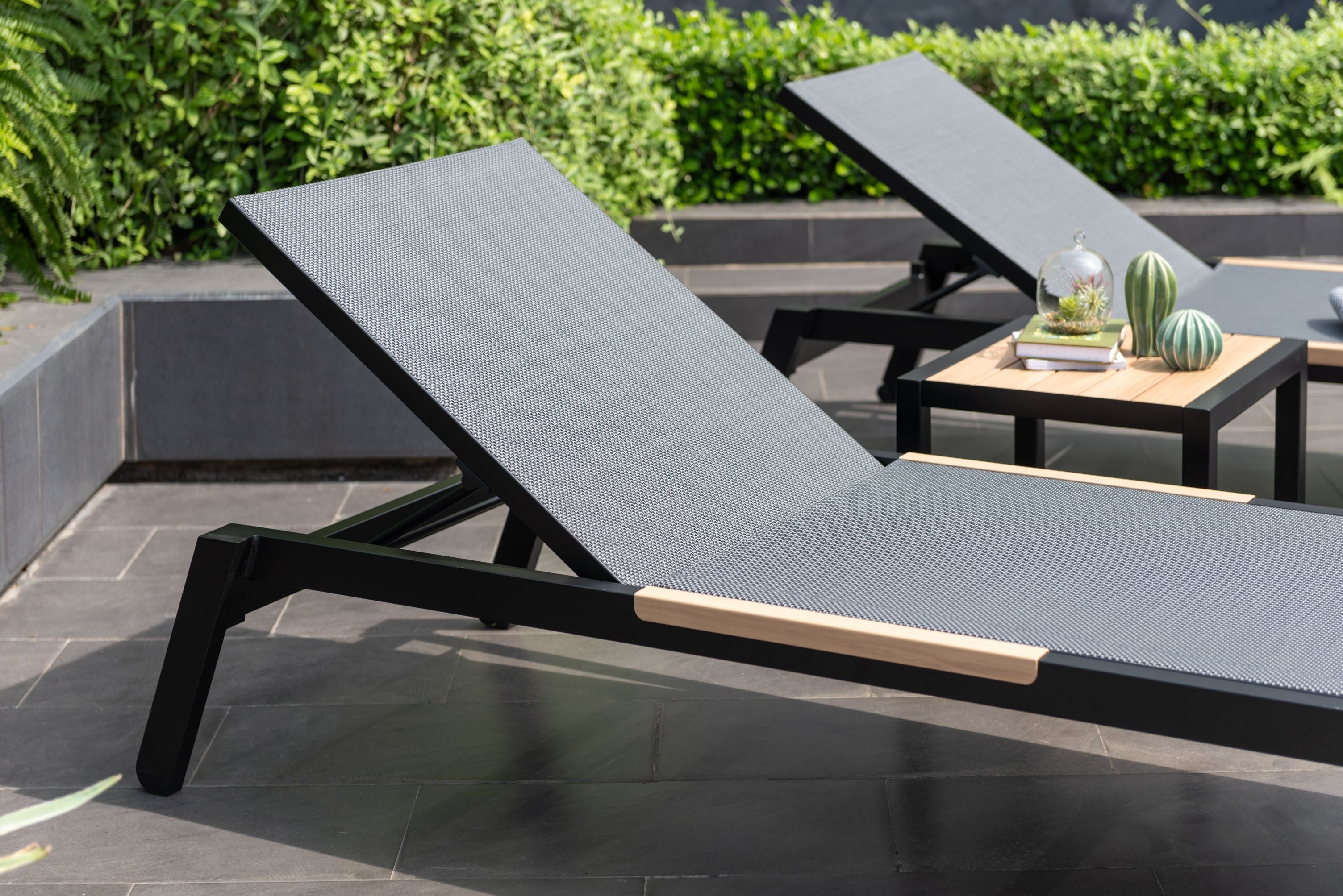 LifestyleGarden® Panama Dark Wheel Loungers & Side Table – 3 Piece Set