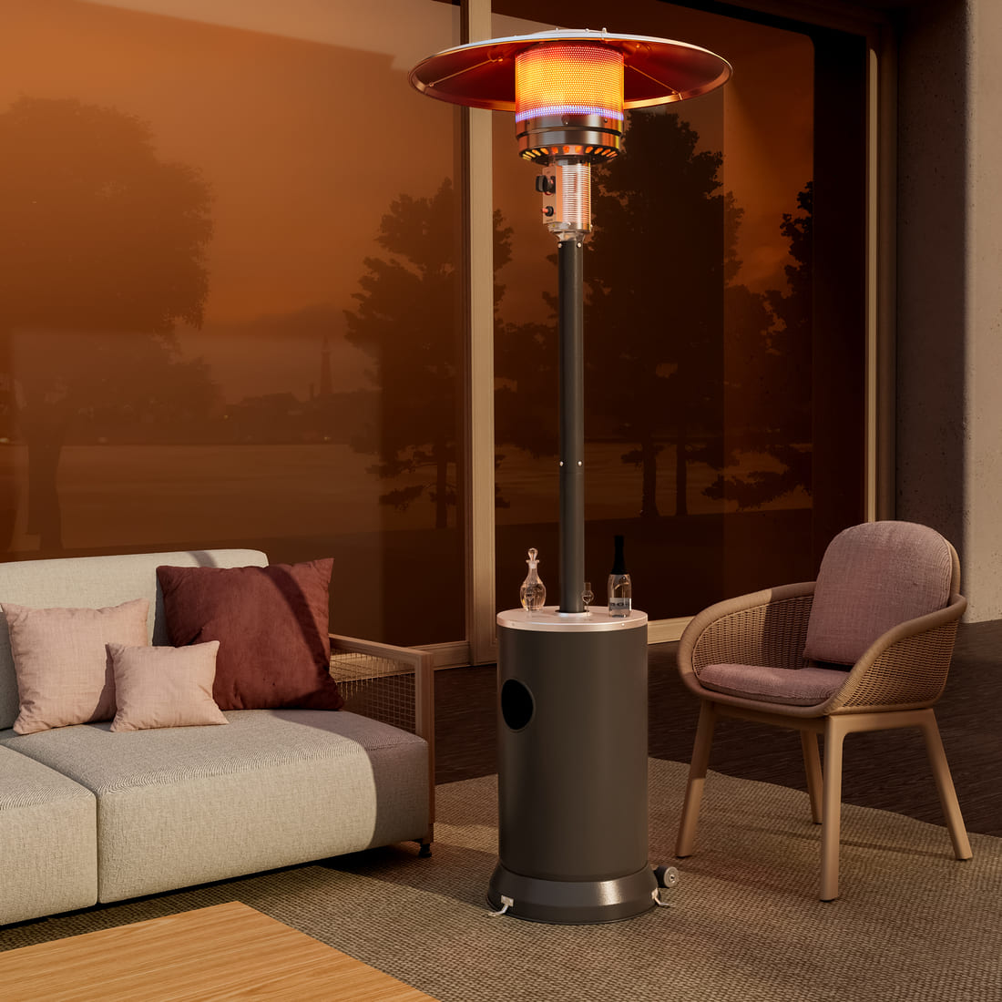 Pamapic Pyra Propane Patio Heater with Table, 48,000 BTU, CSA Certified