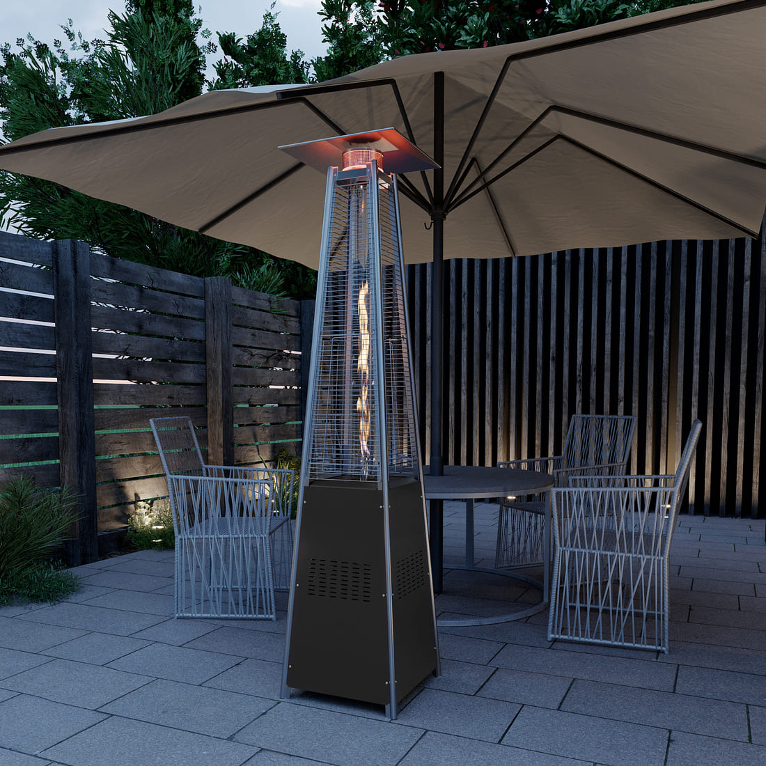 Pamapic Pyra Propane Pyramid Patio Heater 48,000 BTU with Glass Flame Tube