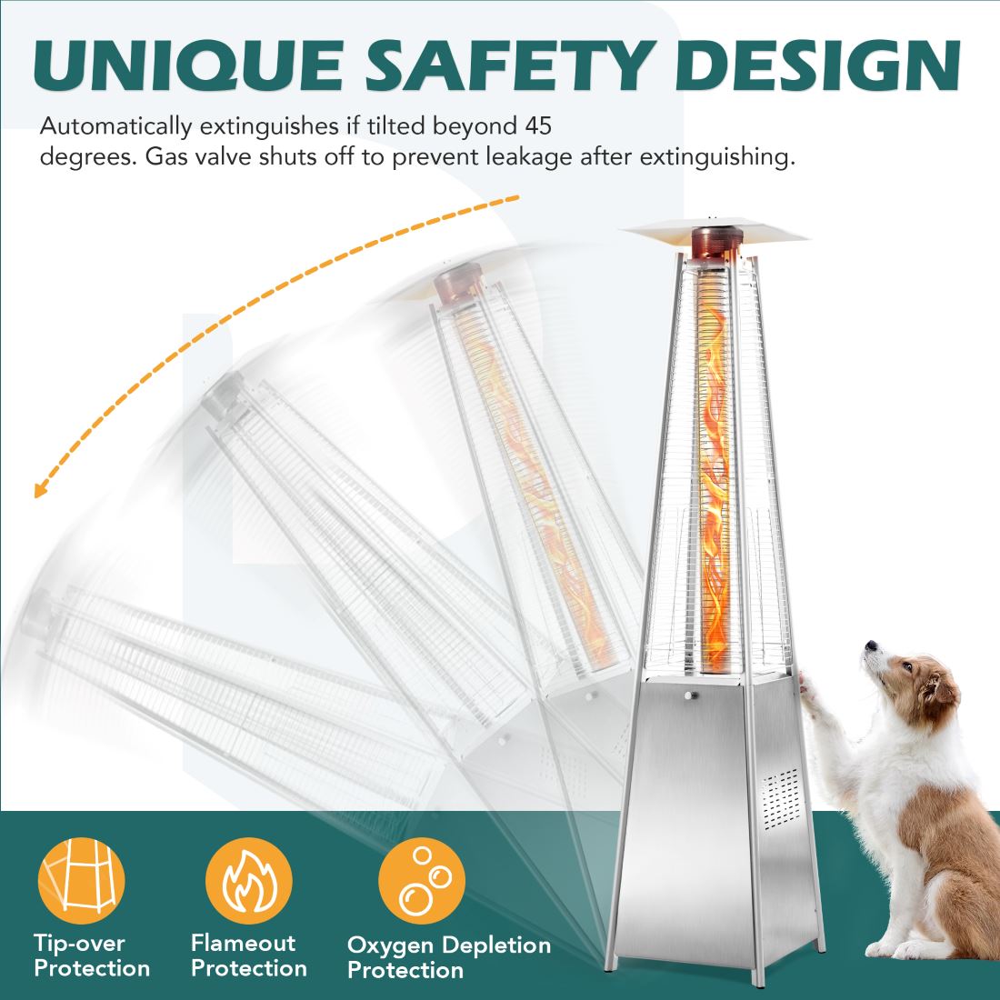 Pamapic Pyra Propane Pyramid Patio Heater 48,000 BTU with Glass Flame Tube