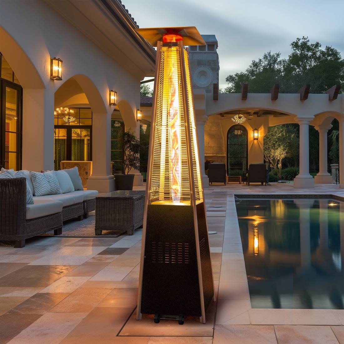 Pamapic Pyra Propane Pyramid Patio Heater 48,000 BTU with Glass Flame Tube