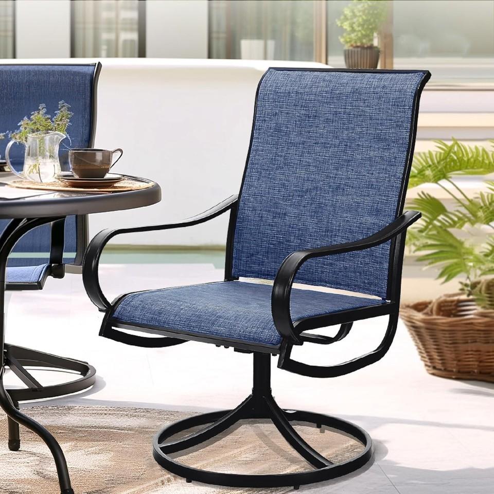 PHI VILLA 5-Piece Outdoor Patio Dining Set with 4 Swivel Rocking Textilene Dining Chairs & 37-Inch Square Steel Table