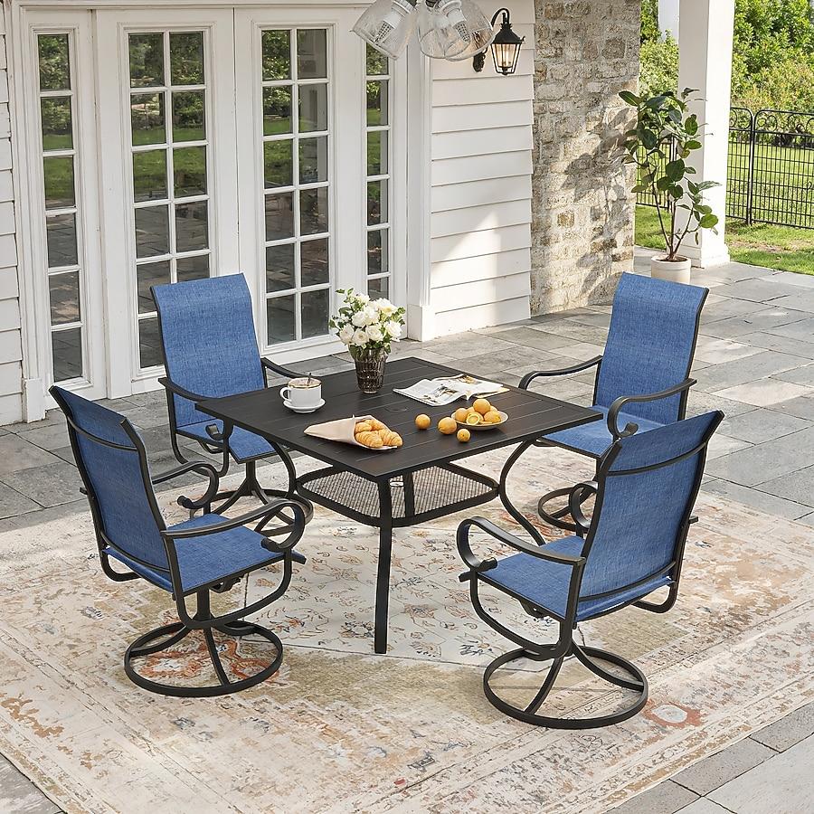 PHI VILLA 5-Piece Outdoor Patio Dining Set with 4 Swivel Rocking Textilene Dining Chairs & 37-Inch Square Steel Table