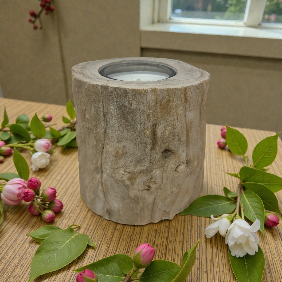 Rare Earth Gallery Madagascar Petrified Wood Tea Light Holder – Beige