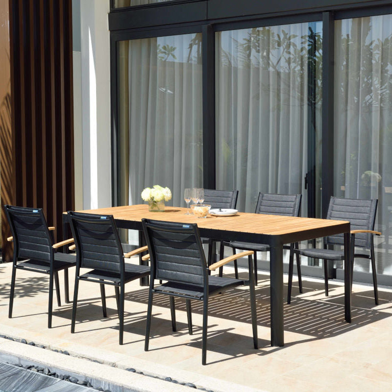 LifestyleGarden Portals Teak & Aluminum Rectangular Outdoor Dining Set