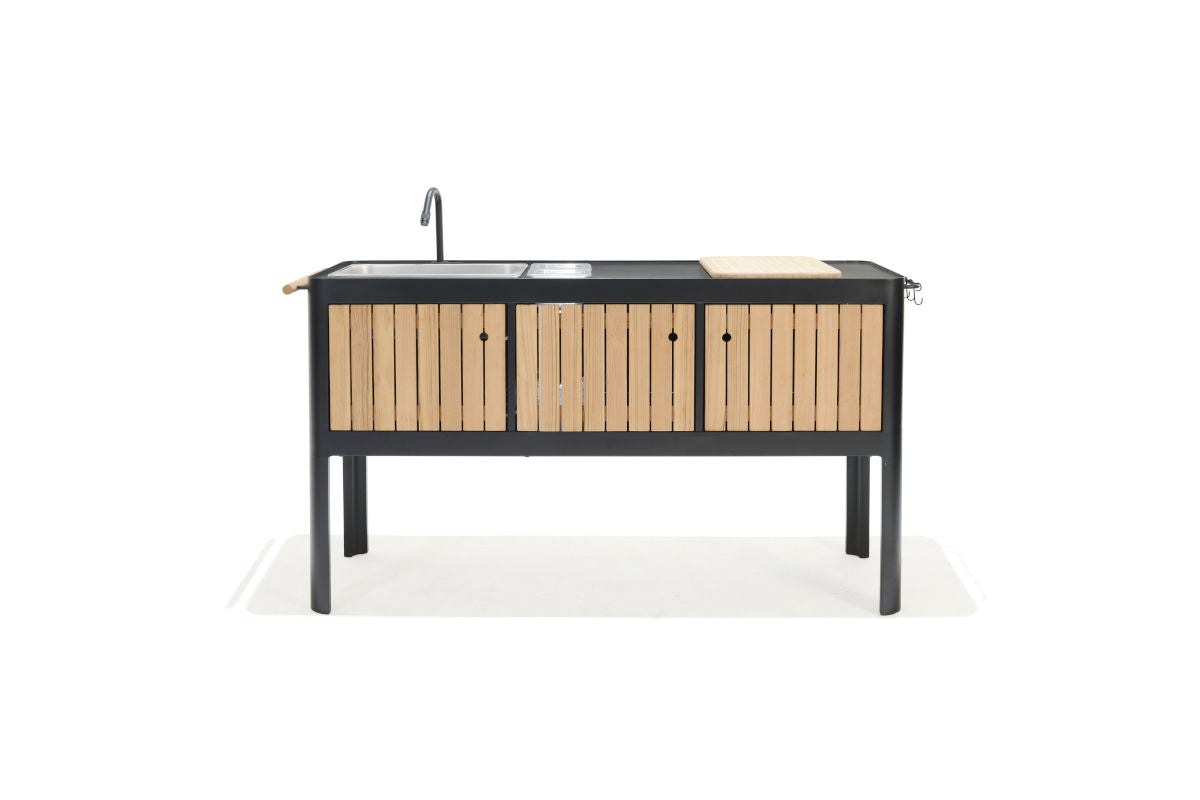 LifestyleGarden Portals Dark Outdoor Kitchen with FSC-Certified Teak, Sink & Tap