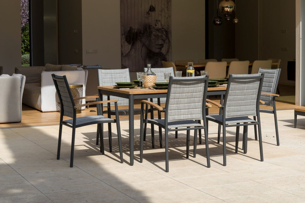 LifestyleGarden® Topaz Stacking Armchairs with Teak Armrests – Set of 2