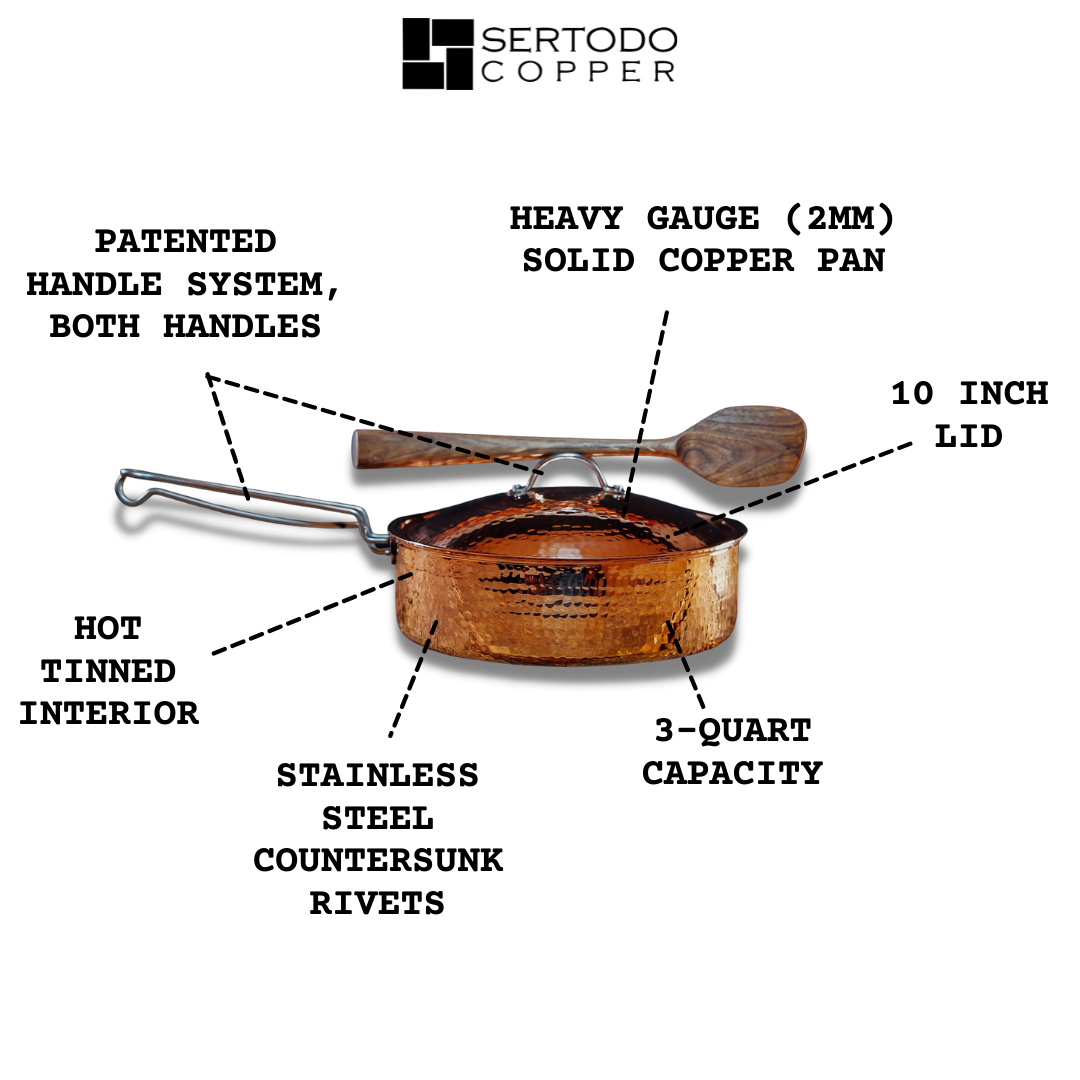 Sertodo Copper Saute Pan With Lid, 3 quart