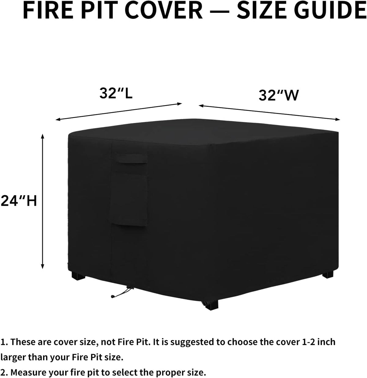 Outdoor Fire Pit Cover Square 32"Lx32"Wx24"H, Durable Outdoor Gas Firepit Cover, Waterproof and Weatherproof Cover for Fire Pit, Black