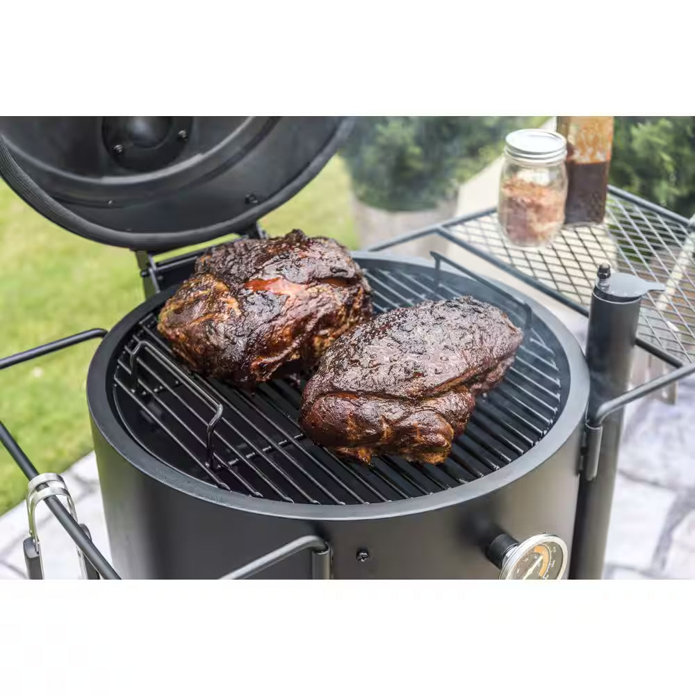 Bronco Charcoal Drum Smoker Grill in Black with 284 Sq. In. Cooking Space