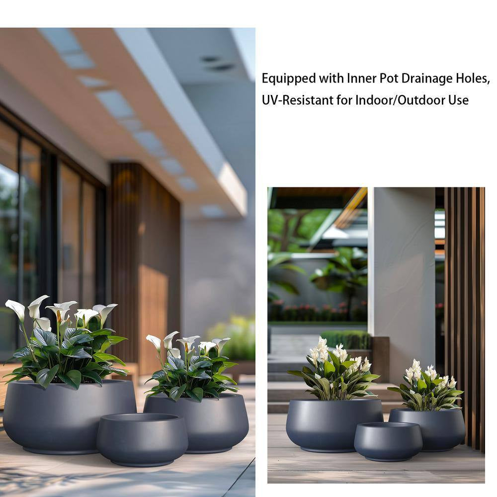 20.5In., 15.5In., 11.5In. Dia Granite Gray Large Tall round Concrete Plant Pot / Planter for Indoor & Outdoor Set of 3