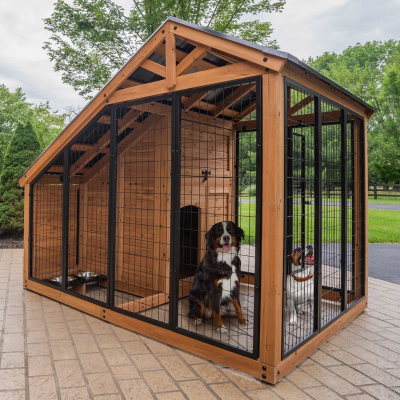 Waggin' Retreat Cedar Wood Outdoor Dog Kennel with Galvanized Steel Roof and Easy-Access Feeding Door