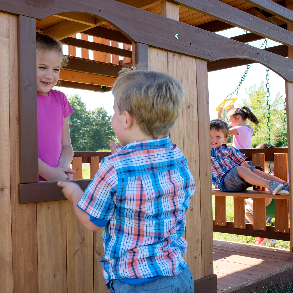 Woodridge Elite Cedar Wood Swing Set, Slide, Clubhouse, Crawl Tunnel