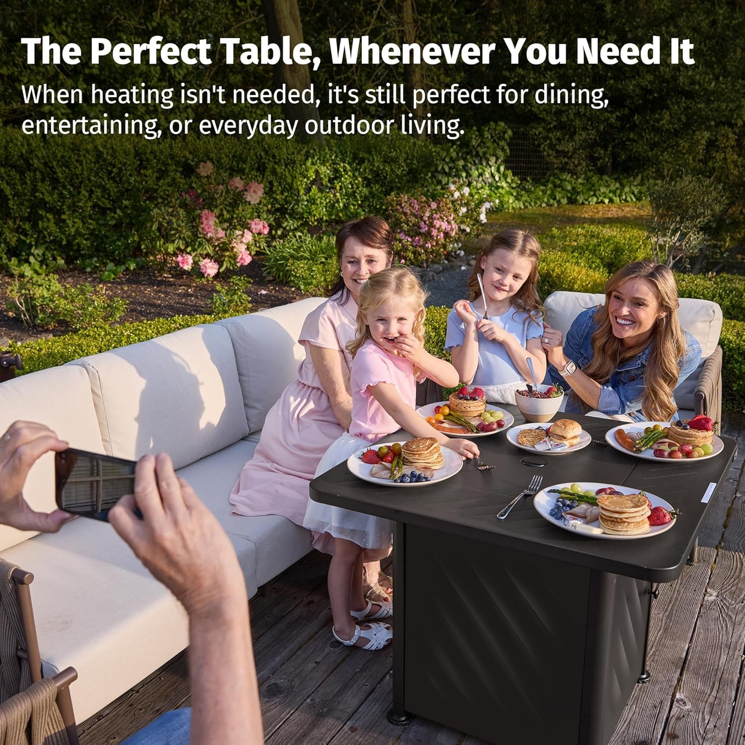 28” Outdoor Propane Fire Pit Table | 52,000 BTU Gas Fire Pit for 2-4 People with Space-Saving Hock Lid, Mesh Pocket & Lava Rocks | CSA Certified Safe for Patio, Deck, Backyard, Black