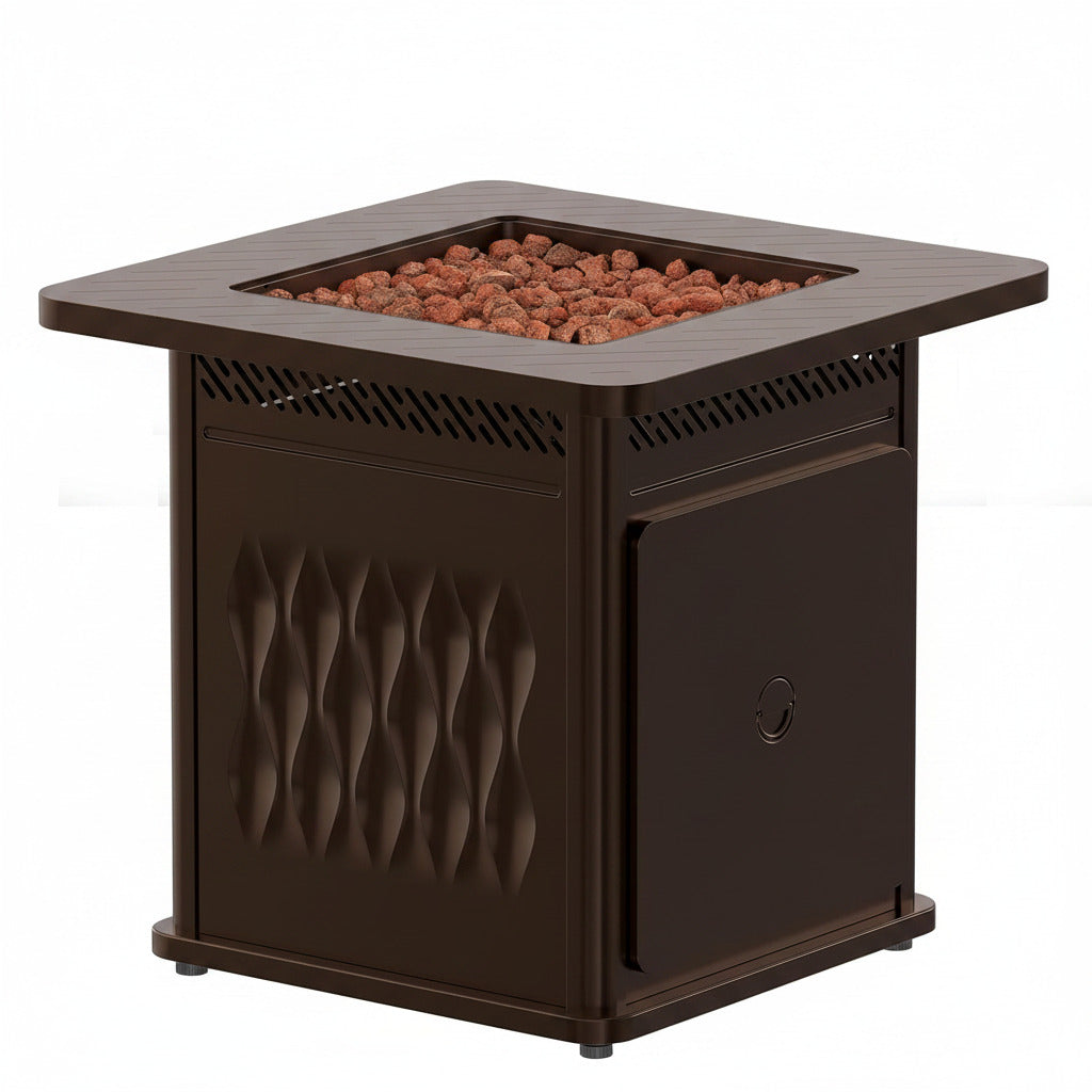 28'' Propane Fire Pit Table, 50,000 BTU Steel Gas Firepit for Outdoor, outside Patio Deck and Garden, CSA Certified Fire Table with Magnetic Lid, Cover-Storage Basket and Lava Rock, Brown