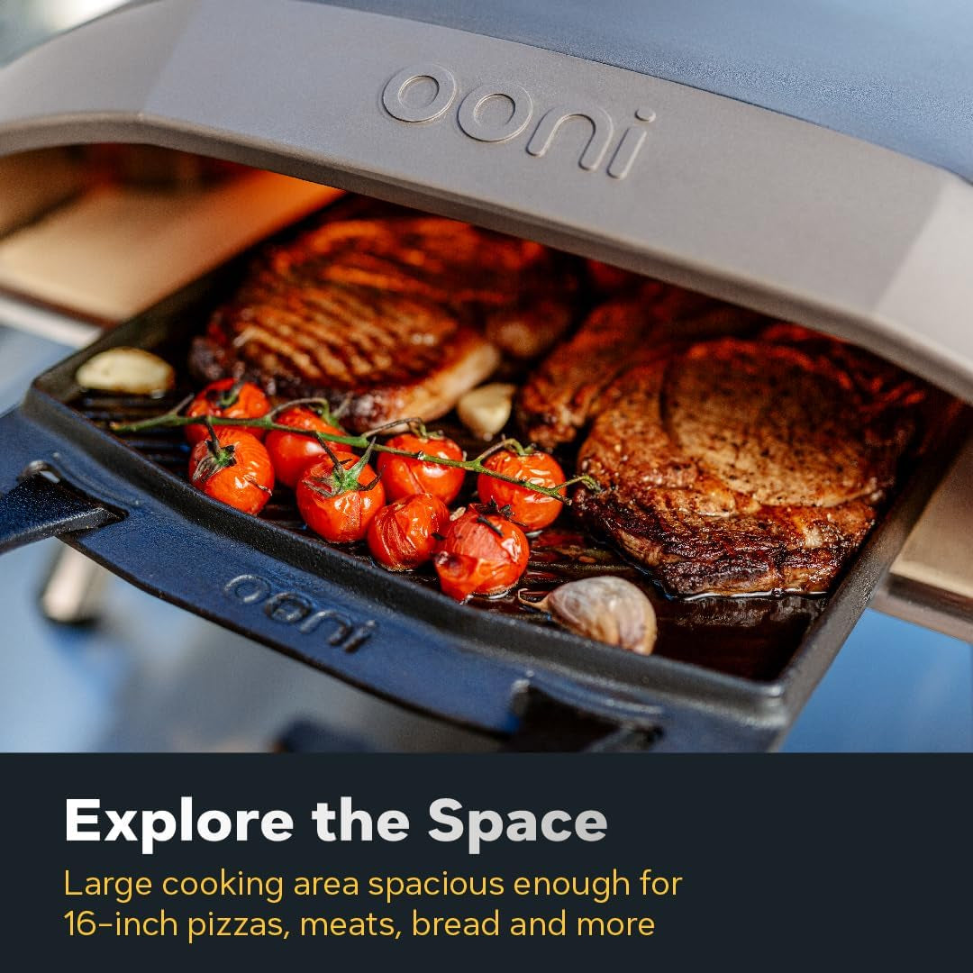 Ooni Koda 16 Natural Gas Pizza Oven – 16" Gas Powered Outdoor Oven with 28 Mbar Regulator and Gas Hose, Gas Powered Portable Pizza Oven - Foundry Black