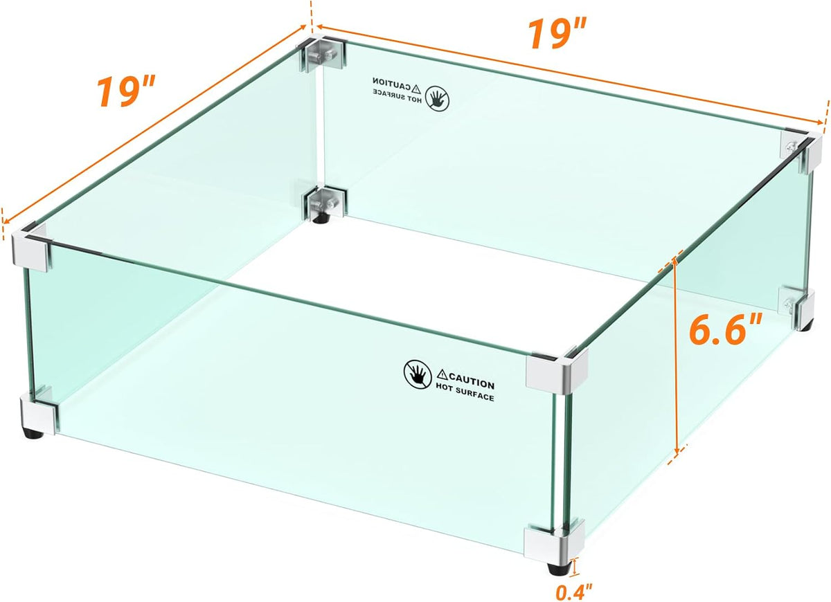 19" Square Fire Pit Screen Glass Wind Guard