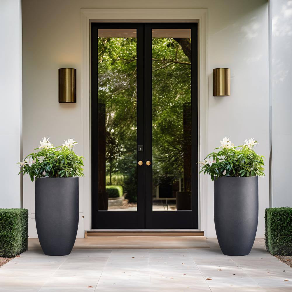 Lightweight 13.5 In. Dia Tall Large Granite Gray Large round Concrete Planter/Flower Pot for Indoor & Outdoor (Set of 2)