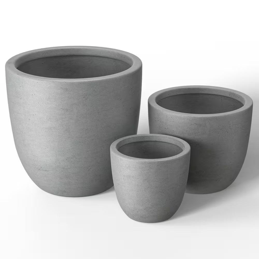 10In., 14In., 18In. Dia Stone Finish Extra Large Tall round Concrete Plant Pot / Planter for Indoor & Outdoor Set of 3
