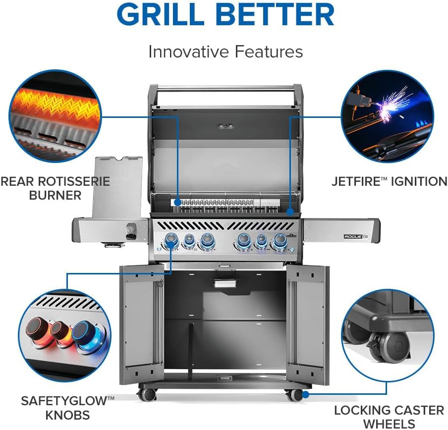 Rogue PRO-S 525 Natural Gas Grill with Infrared Side and Rear Burners, Stainless Steel, Durable 6-Burner Cooking Surface