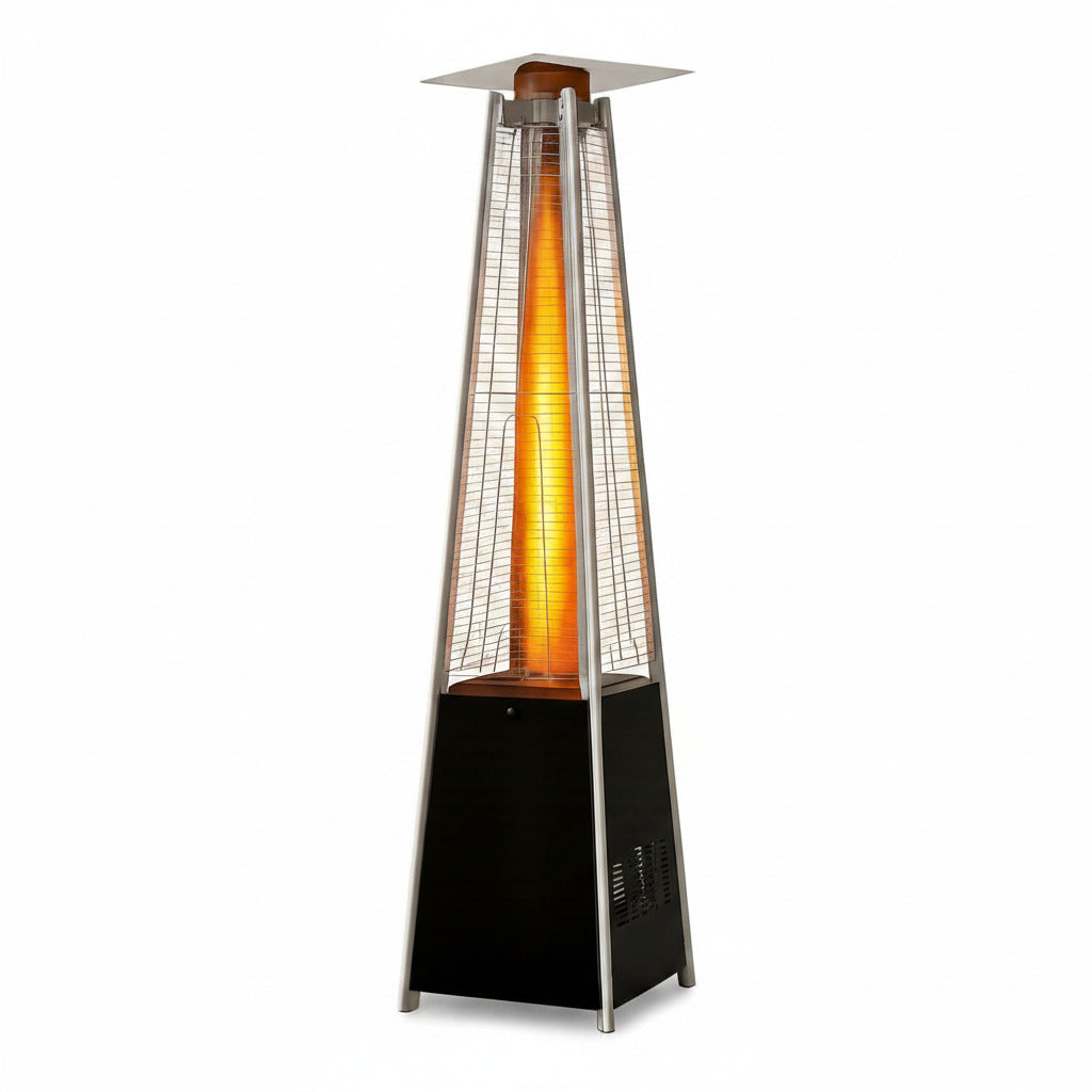 48000 BTU Pyramid Patio Heater for Outdoor Double Layer Stainless Steel Burner Triple Protection System Quartz Glass Tube Propane Heater for Home & Commerical Black
