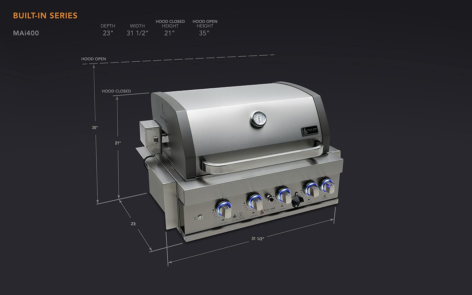 Premium 32"W X 23"D X 21"H Stainless Steel 4-Burner 63000 Btus Outdoor Kitchen Kitchen Island Heavy Duty Propane Built-In BBQ Grill Head with Infrared Rear Burner + Rotisserie Kit + Cover