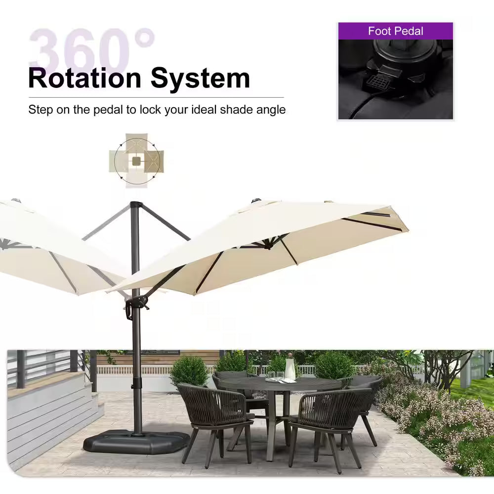 10 Ft. X 13 Ft. Aluminum Uv-Resistant Outdoor Cantilever Offset 360° Rotation Patio Umbrella with Base, Beige